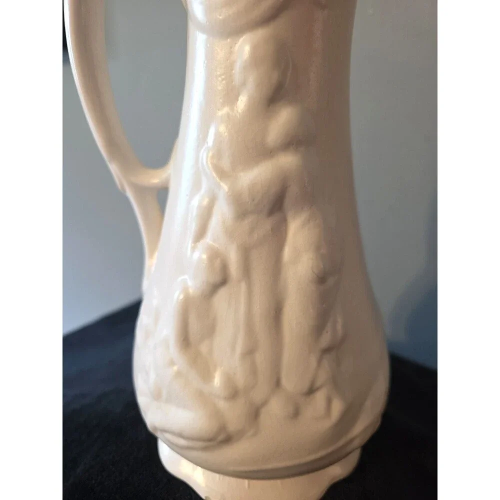 Naomi And Her Daughters-in-Law Vintage Porcelain Glazed White Pitcher Vase